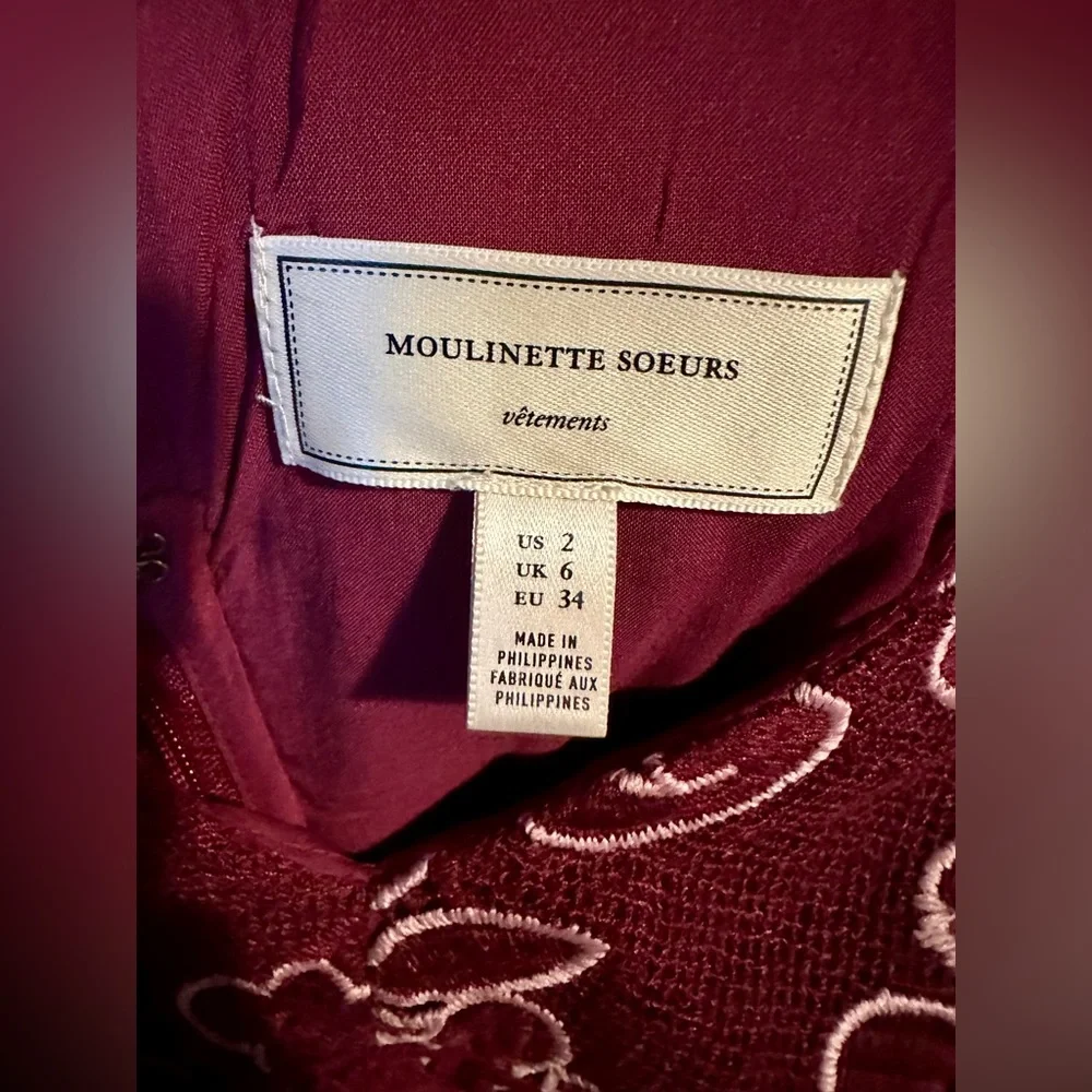 ANTHROPOLOGIE Moulinette Soeurs Burgundy embroidered lace Ariana dress, size 2 - Picture 6 of 8